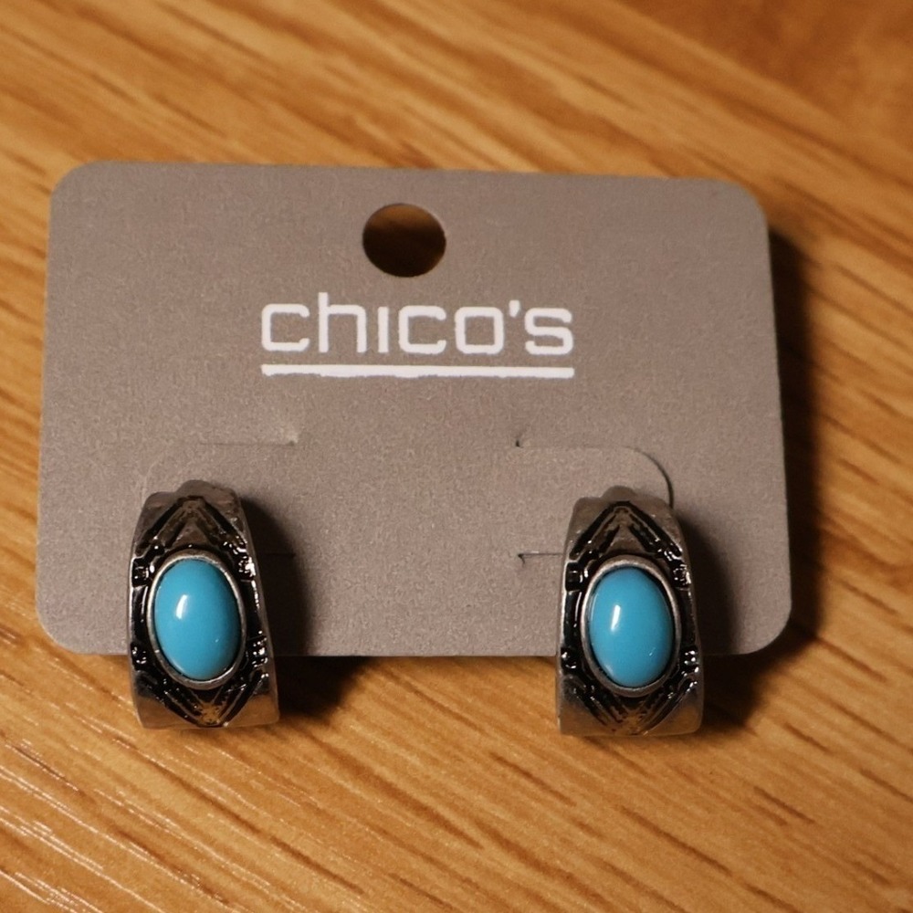 Chicos Turquoise Silver Tone Earrings Boho Southwestern NWT Classic Festival